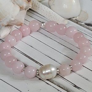 Pink Quartz with Pearl bead bracelet.